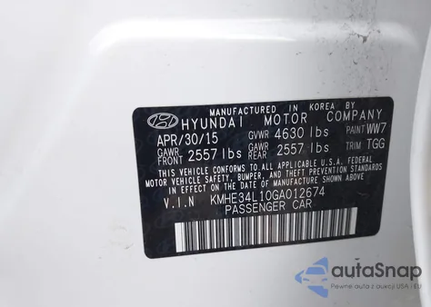 2016 Hyundai Sonata Hybrid Limited z USA, uszkodzony, nr VIN KMHE34L10GA012674